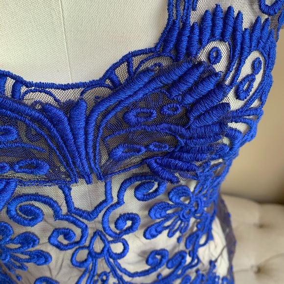 Baraschi Sheer Royal Blue Embroidered Blouse - Picture 3 of 4